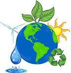 Royalty Free RF Clipart Illustration Of Green Energy And Recycling Plants Around The Earth by Tonis Pan