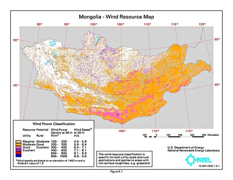 Wind resources of Mongolia