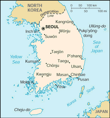 Map of South Korea.  Having problems?  Call our National Energy Information Center at 202-586-8800 for assistance.