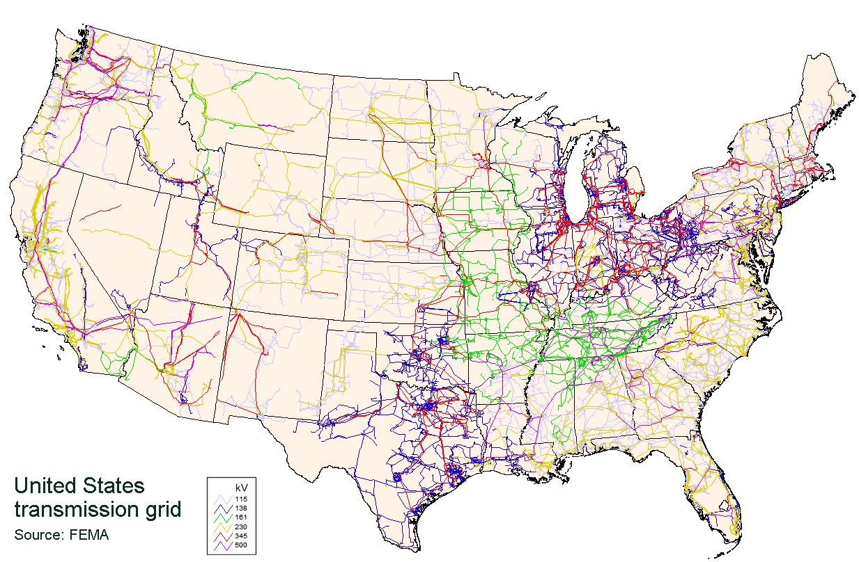 high voltage power lines map