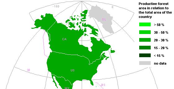 productive forest area north america
