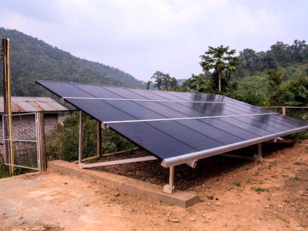 The recently completed solar PV-based mini-grid in Ban Houaypha, a remote village in Lao PDR, provides electricity access to the 500 villagers not connected to the centralized grid. Photo by: Sunlabob Renewable Energy