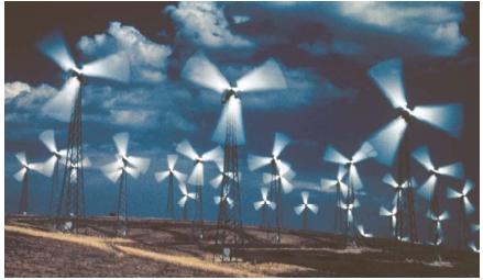 Wind farm, wind turbines, renewable wind energy